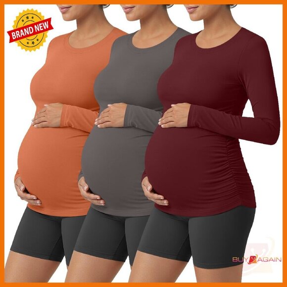 Tops - Maternity Long Sleeve Yoga Shirts 3 Pack Side Ruched Athletic Tops